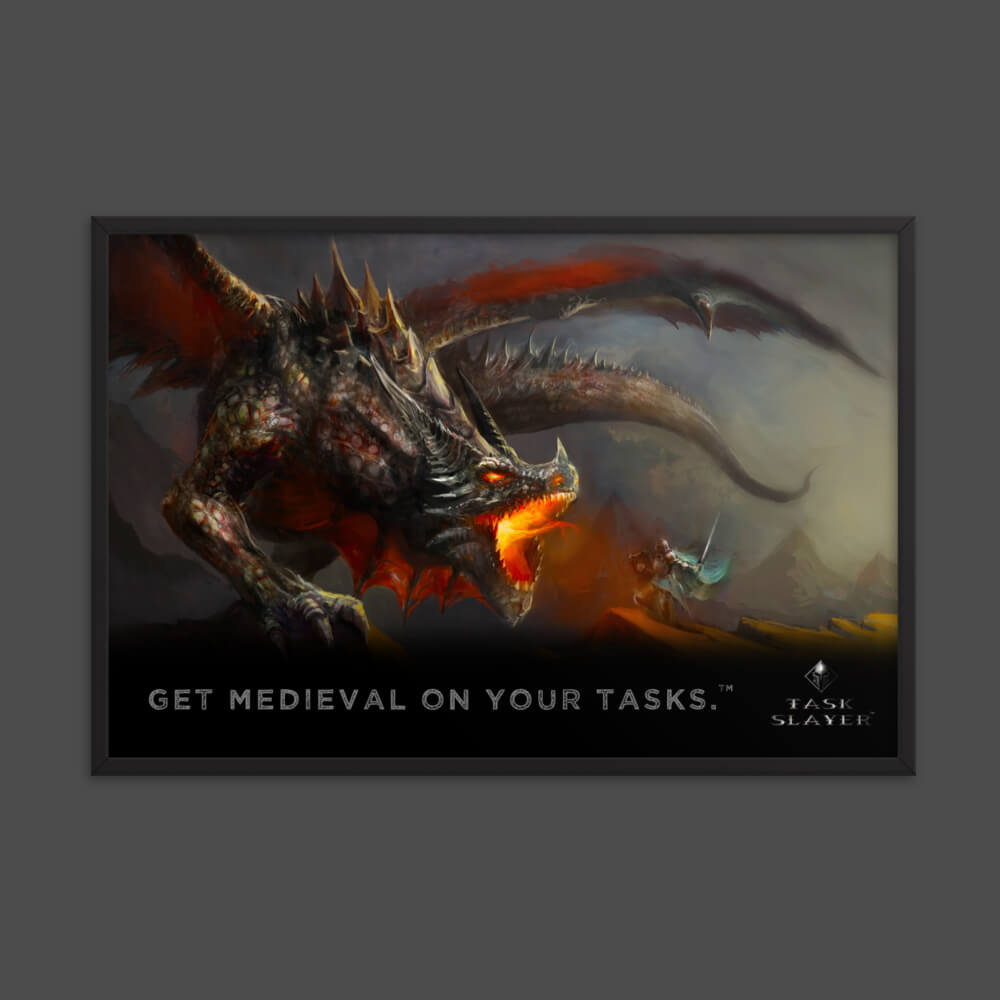 Framed Dragon Battle Poster - Get Medieval...