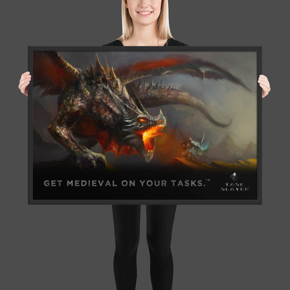 Framed Dragon Battle Poster - Get Medieval...